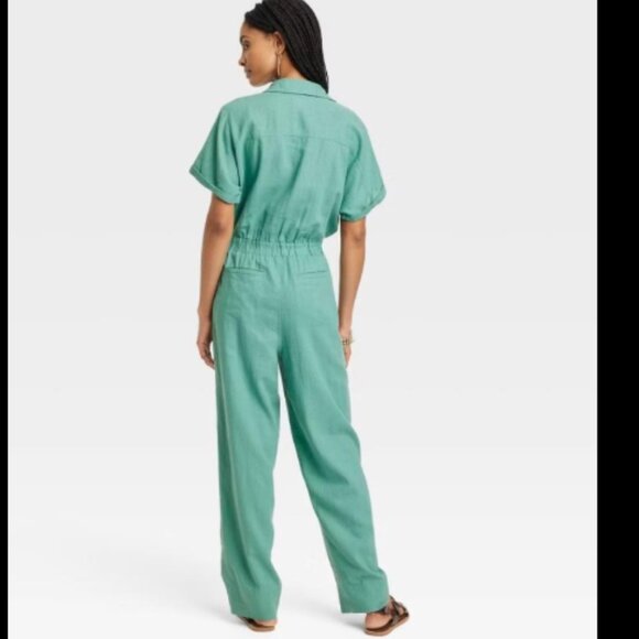 SOLD!!! Universal Thread Green Linen Jumpsuit sz16 - Picture 3 of 8